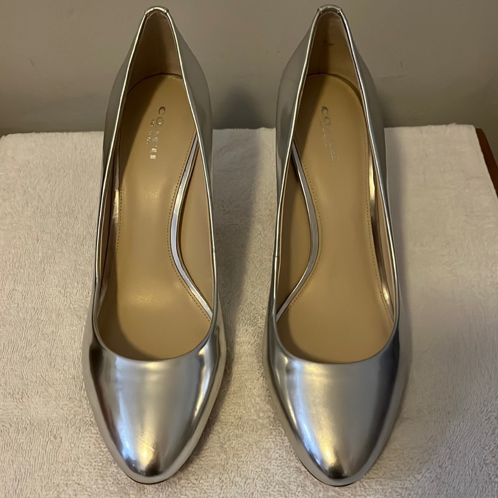 Coach Nala Metallic Silver Heels
